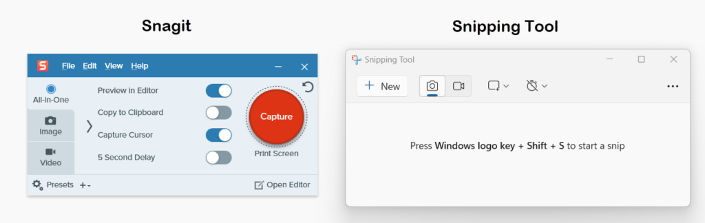 Snagit vs Snipping Tool